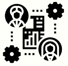 gears, charts, people icon