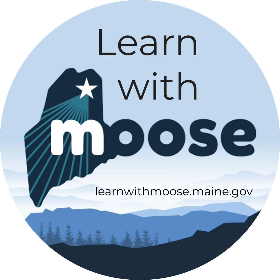 Learn With MOOSE logo in a circle with a layered mountain forest scene in the background