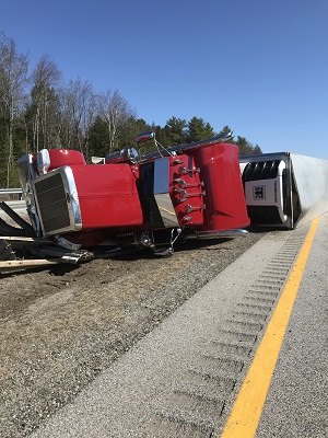 Crashed Tractor Trailer truck