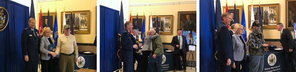 Governor Mills presenting the State of Maine Honorable Service Coin
