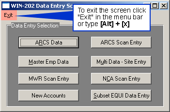 Data Entry Screen Menu