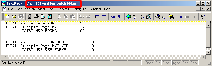 Batch Error File Displaying MWR Forms Count
