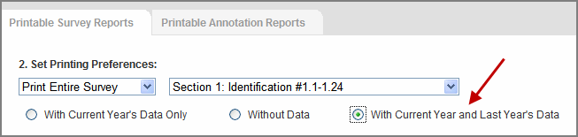 Set printing preference to include last year's data