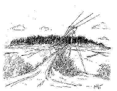 Black and white drawing of road to Mackworth Island