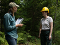 Maren Granstrom, left, and Laura Kenefic, talk before the on-camera interview. Photo by Scott A. Sell