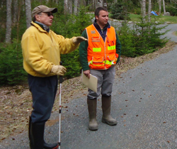 Consulting forester with landowner in Lamoine