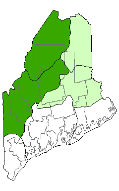 Map showing distribution of Subalpine Fir Forest communities in Maine