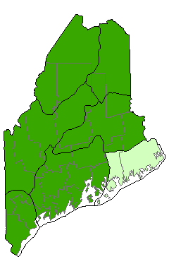 Map showing distribution of Enriched Northern Hardwoods Forest communities in Maine