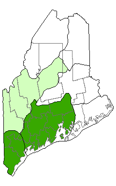 Map showing distribution of Hemlock - Hardwood Pocket Swamp community in Maine