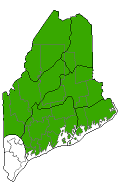 Map showing distribution of Northern White Cedar Woodland Fen communities in Maine
