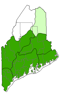 Map showing distribution of Red Maple Swamp communities in Maine