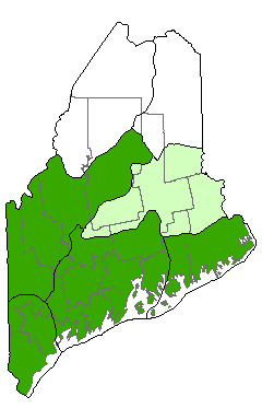 Map showing distribution of Oak - Pine Woodland communities in Maine