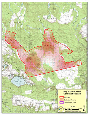 Map showing location of Great Heath Ecoreserve