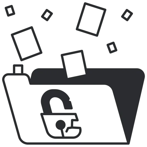 open folder with a lock and materials floating out