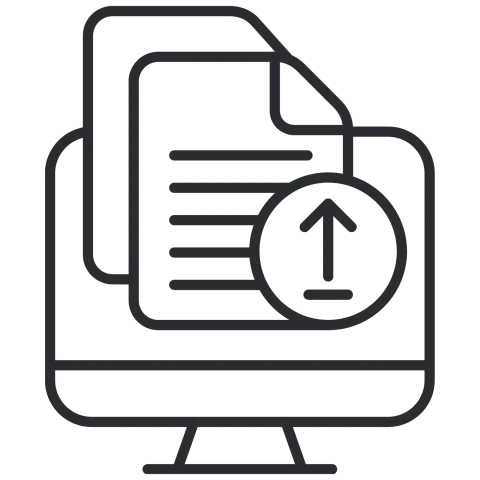 computer screen with documents and up arrow