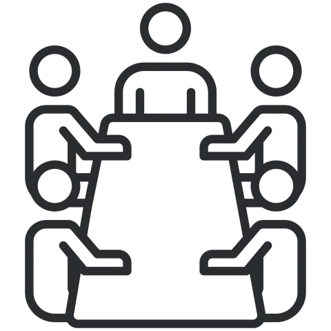 five people sitting at a table