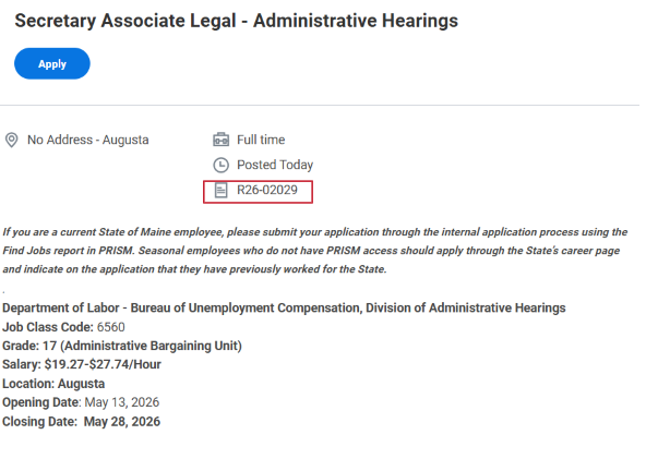 Screenshot of a job posting showing the posting identification number ("R" number) highlighted near the top of the page.