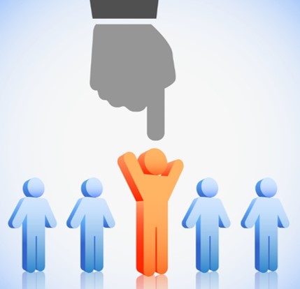 five people icons with pointer at one