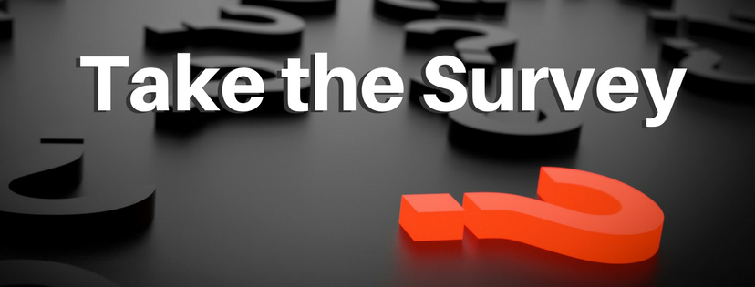 Picture of question mark with the phrase take the survey written above.