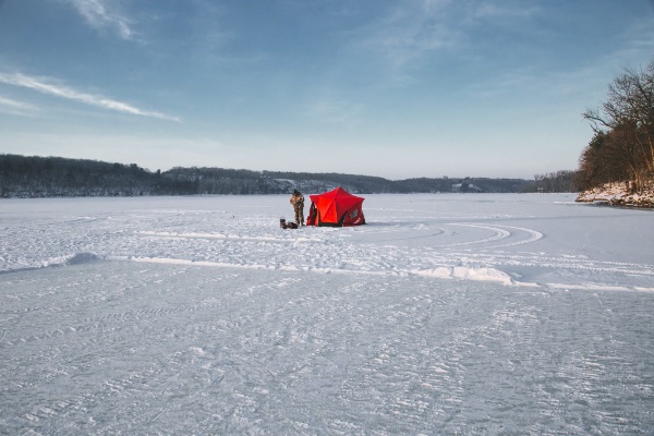 ice fishing, snow mobile