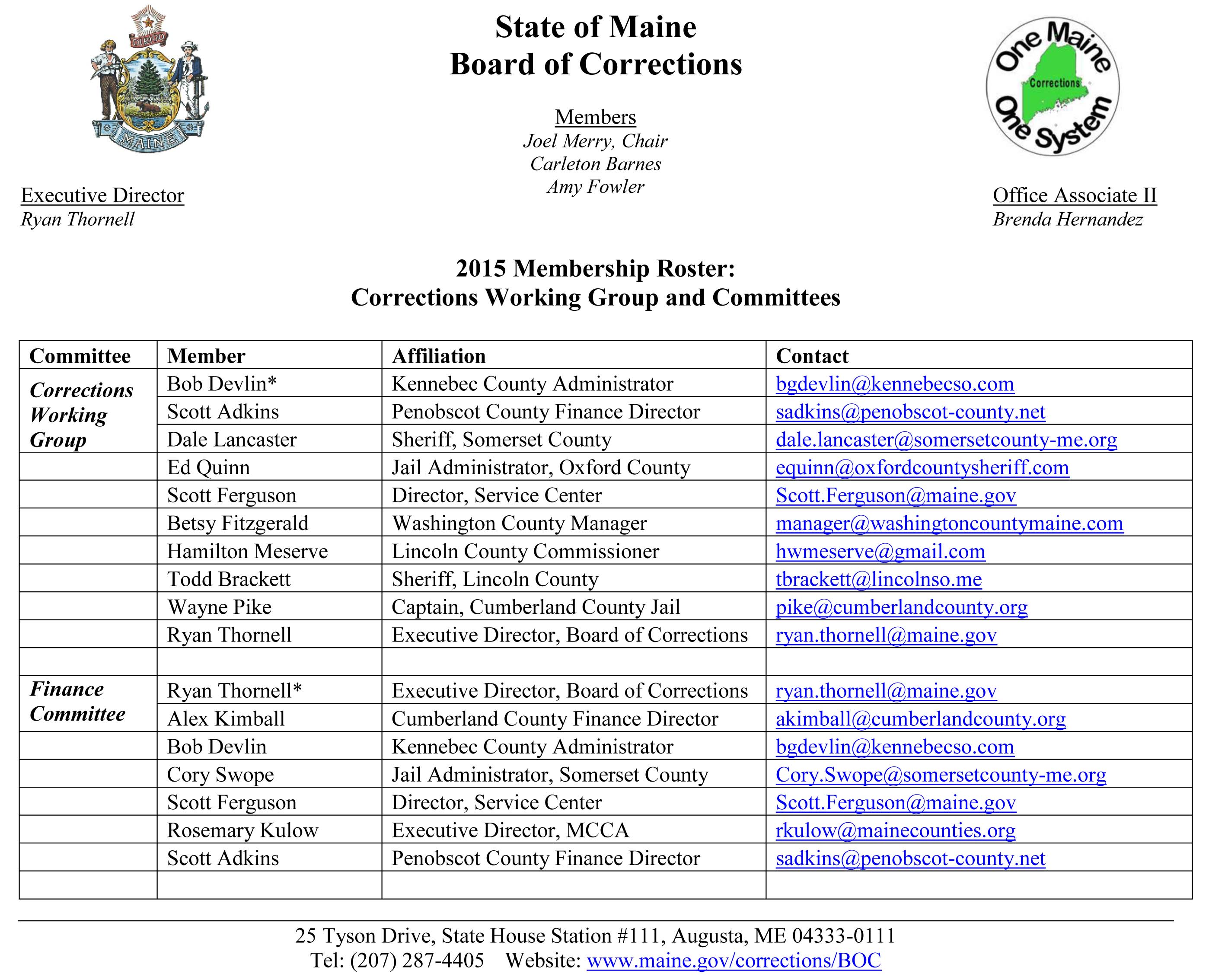 2015 State Board of Correcton Committee Membership