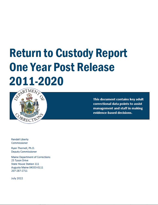 Return to Custody Report One Year Post Release 2011-2020