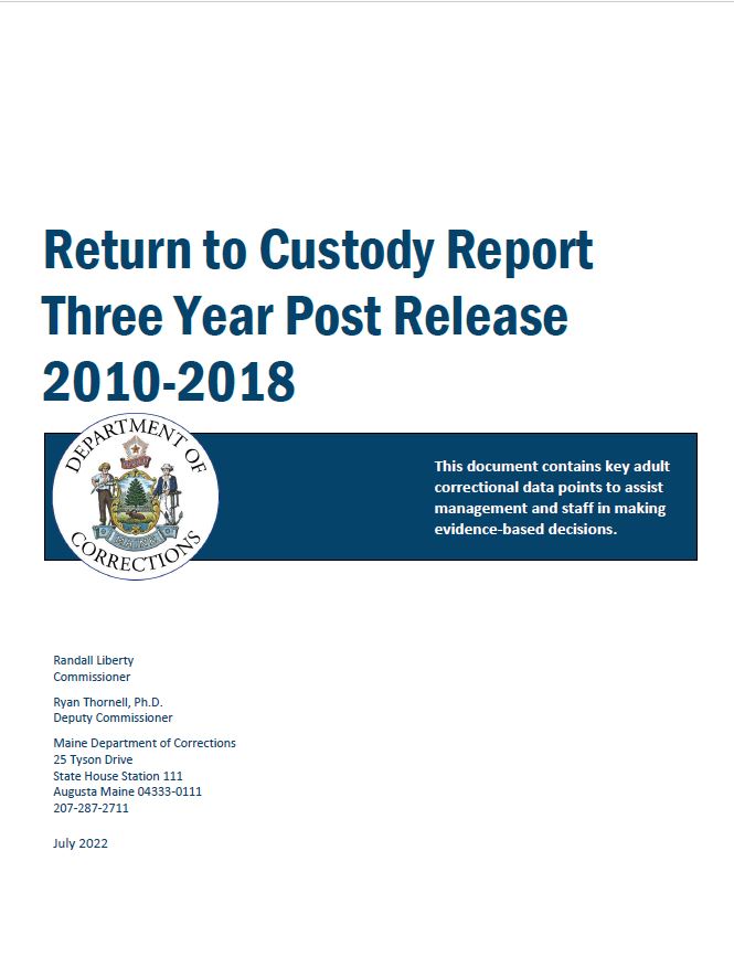 Return to Custody Report Three Year Post Release 2010-2018