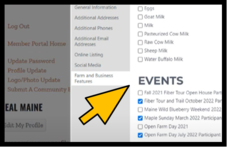 Screenshot with arrow pointing to category of Farm and Business Features to opt into statewide promotional events
