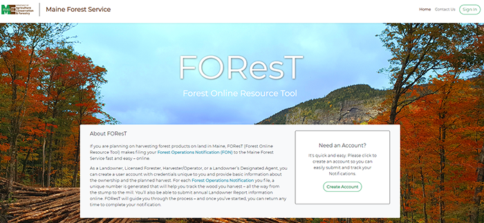 Screen shot of Landing Page of FOResT