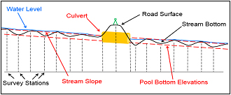 An example of a survey done upstream and downstream from a crossing.