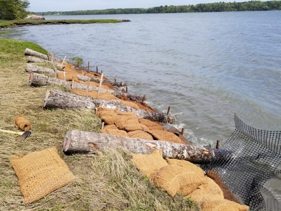 crevices filled with coir bags