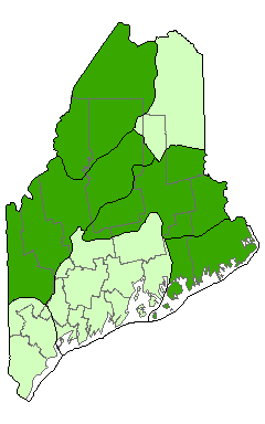 Map showing the distribution of Blueberry Barren in Maine