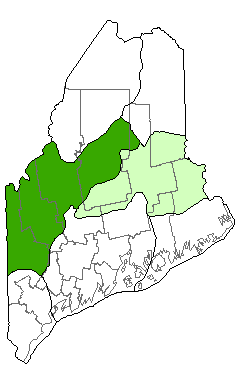 Map showing distribution of Jack Pine Forest communities in Maine