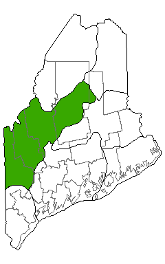 map showing distribution of alpine cliffs in Maine