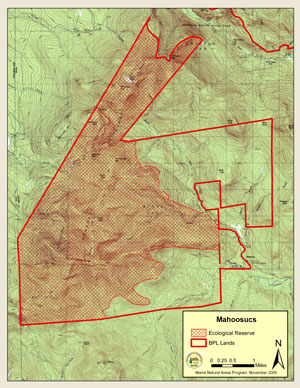 Map showing location of Mahoosucs Ecoreserve
