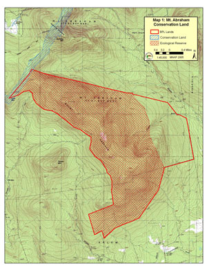 Map showing location of Mt. Abraham Ecoreserve