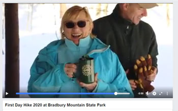 Maine Governor Janet Mills attends the 2020 Firest Day Hike. Click to experience the video on Facebook.