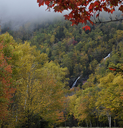 fall colors at one of several falls at grafton notch state park
