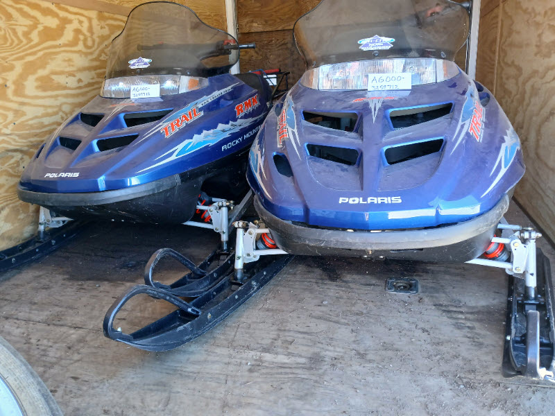2 purple snowmobiles