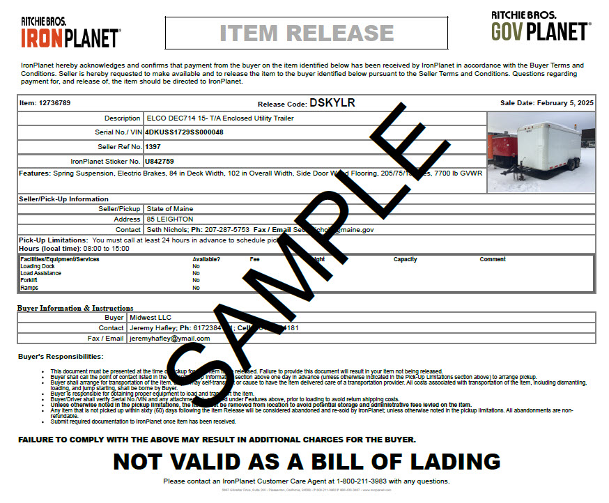 Image of sample IronPlanet / GovPlanet release form