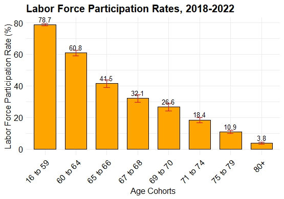 Bar char showing labor force participation rate among age cohorts