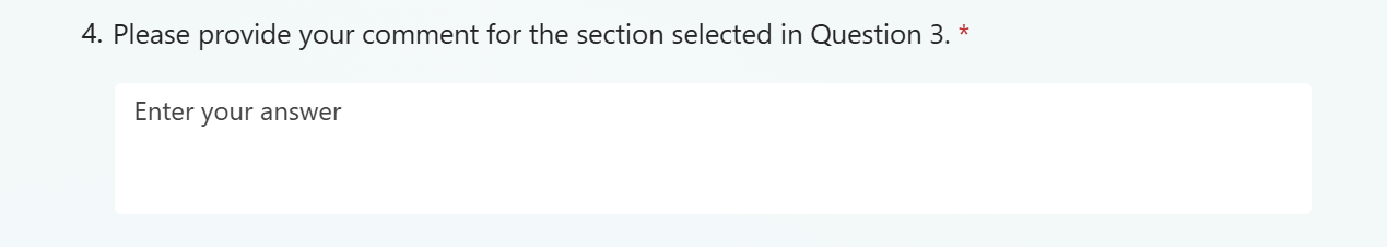 Example of the text box for providing comment on the selected section