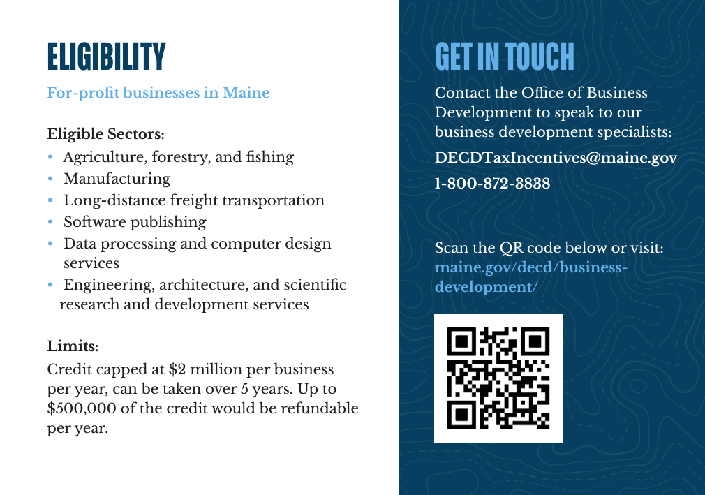 Dirigo Business Incentive postcard side 2