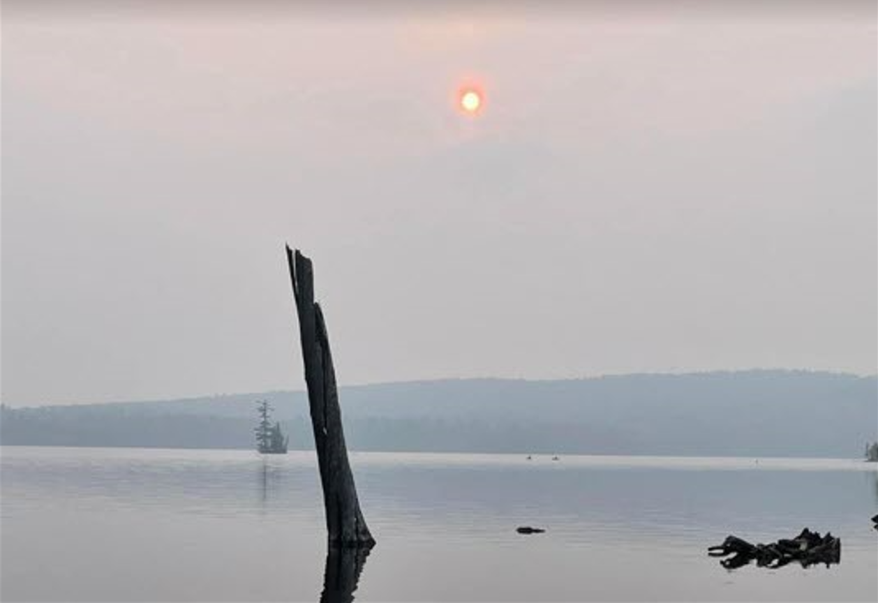 low-lying smoke over Mooshead Lake, Maine 2023