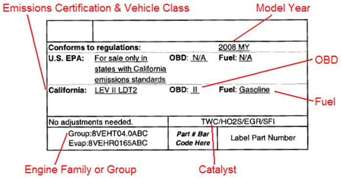 image of CARB certified VECI label