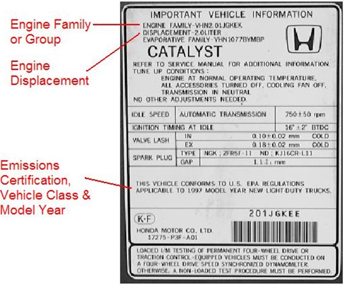 image of EPA federal only VECI label