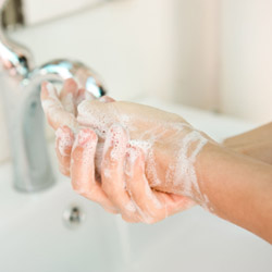 soapy hands washing in sink