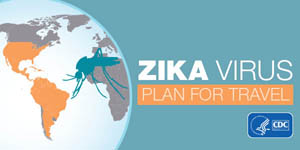 Zika virus plan for travel graphic with a globe and mosquito