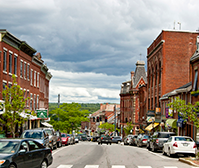 Downtown street in Belfast, Maine