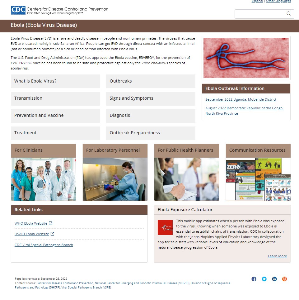 CDC ebola website
